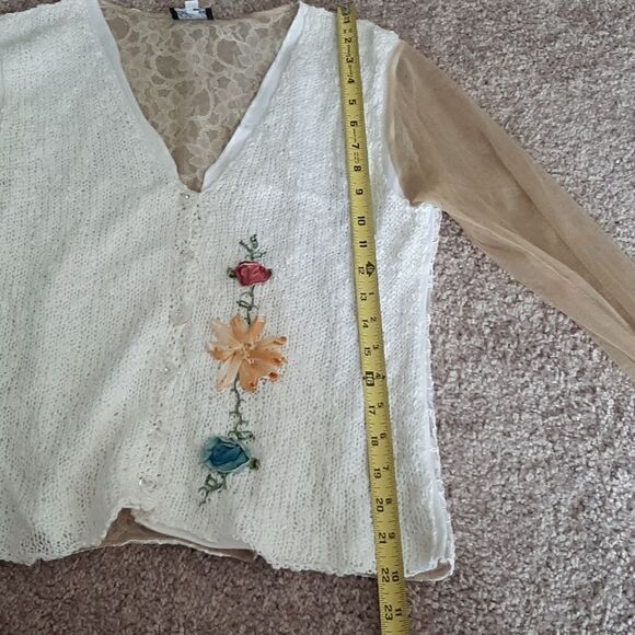 Elaris vintage white cardigan with tulle sleeves. - Picture 8 of 10